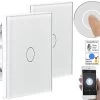 Luminea Home Control Wechselschalter:2er-Set Touch-WLAN-Lichtschalter, Für Siri, Alexa & Google Assistant