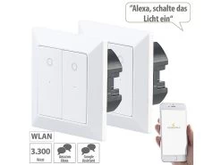 Luminea Home Control Taster:2er-Set Doppel-Lichttaster Mit WLAN, App Und Sprachsteuerung