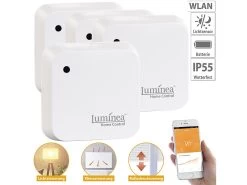Luminea Home Control Lichtsensor Alexa:4er-Set Wetterfeste WLAN-Licht- & Dämmerungs-Sensoren Mit App, IP55