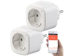 Luminea Home Control Energiemessgerät WLAN:2er-Set WLAN-Steckdosen, Amazon Alexa & Google Assistant Komp., 16 A