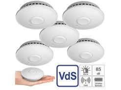 VisorTech Rauchmelder Brandschutz:5er-Set Vernetzbare Funk-Rauchmelder, 85 DB, VdS, 10-J.-Batterie