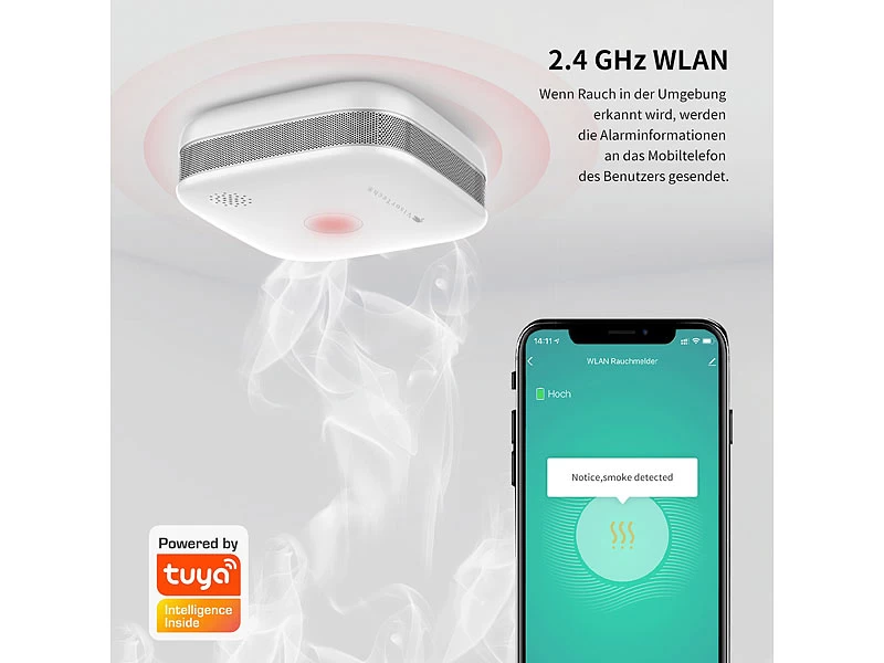 VisorTech Rauchwarnmelder:5er-Set WLAN-Design-Rauchmelder Mit Weltweiter App-Benachrichtigung – Bild 7