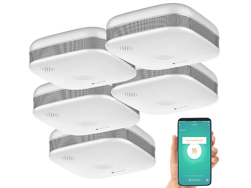VisorTech Rauchwarnmelder:5er-Set WLAN-Design-Rauchmelder Mit Weltweiter App-Benachrichtigung – Bild 3