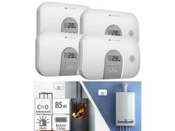 VisorTech Kohlenmonoxid Messgerät:4er-Set Kohlenmonoxid-Melder, 10-Jahres-Sensor, 85 DB, EN 50291