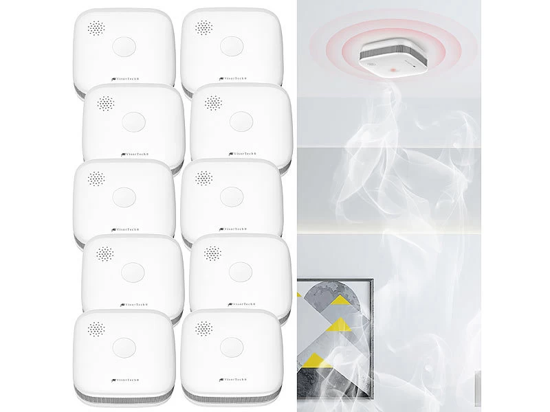 VisorTech Funkbrandmelder:10er-Set Drahtlos Vernetzbare Funk-Rauchwarnmelder, 5-Jahres-Batterie