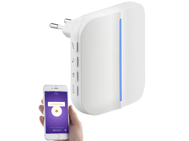 Somikon Klingel:WLAN-Steckdosen-Empfänger & Kinetischer Klingelknopf, App, 100m, 80dB – Bild 6