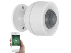 Luminea Home Control Temperaturfühler:3in1-WLAN-PIR-Bewegungsmelder, Temperatur- & Luftfeuchtigkeits-Sensor