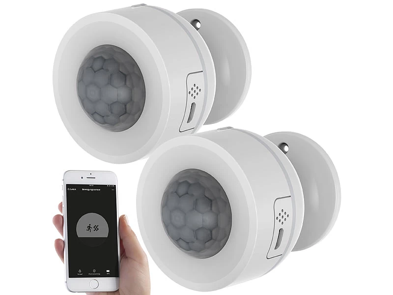 Luminea Home Control WLAN Thermostat:2er-Set WLAN-Bewegungsmelder, Temperatur- & Luftfeuchtigkeits-Sensor – Bild 2