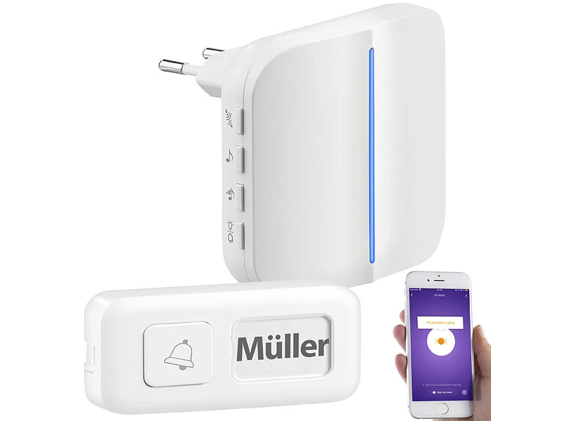 Somikon Klingel:WLAN-Steckdosen-Empfänger & Kinetischer Klingelknopf, App, 100m, 80dB – Bild 2