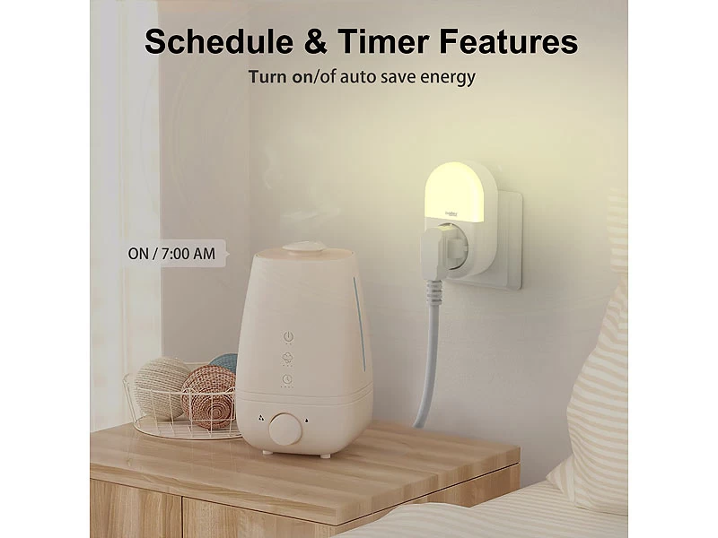 Luminea Home Control LED-Nachtlicht-Plug-ins:4er-Set WLAN-Steckdose Mit LED-Nachtlicht, App & Sprachsteuerung, 16 A – Bild 4