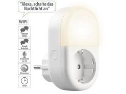 Luminea Home Control LED-Nachtlicht-Plug-ins:4er-Set WLAN-Steckdose Mit LED-Nachtlicht, App & Sprachsteuerung, 16 A
