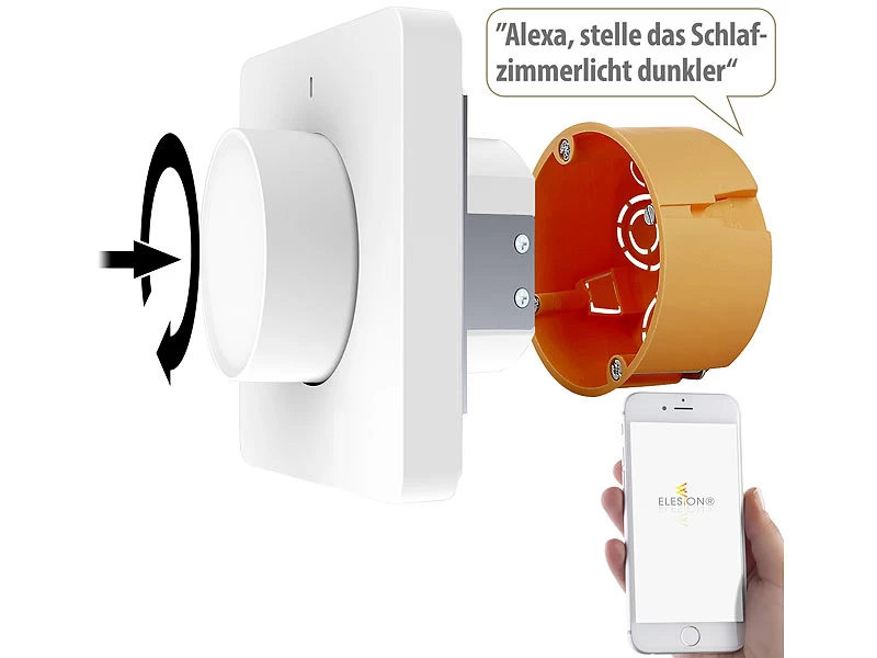 Luminea Home Control Alexa Dimmer-Schalter:4er WLAN-Lichtschalter & Dimmer Mit Dreh-/Drück-Funktion Und App – Bild 14