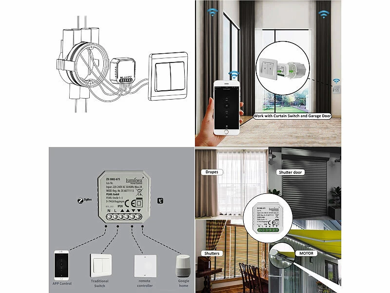 Luminea Home Control Rolladensteuerung:10er-Set WLAN-Unterputzmodule Für Smarte Rollladen, App & Sprachbefehl – Bild 4
