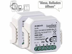 Luminea Home Control WLAN Rolladenschalter:2er-Set WLAN-Unterputzmodule Für Smarte Rollladen, App & Sprachbefehl