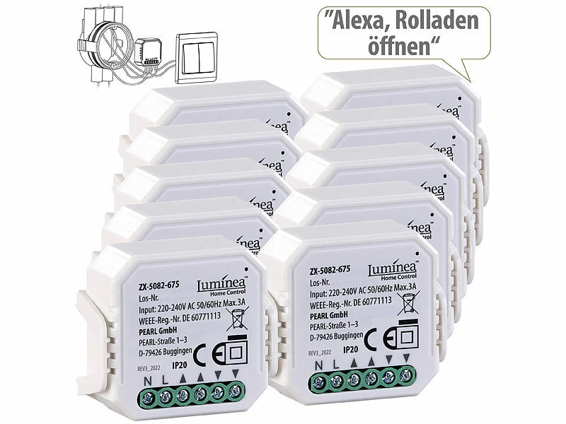 Luminea Home Control Rolladensteuerung:10er-Set WLAN-Unterputzmodule Für Smarte Rollladen, App & Sprachbefehl