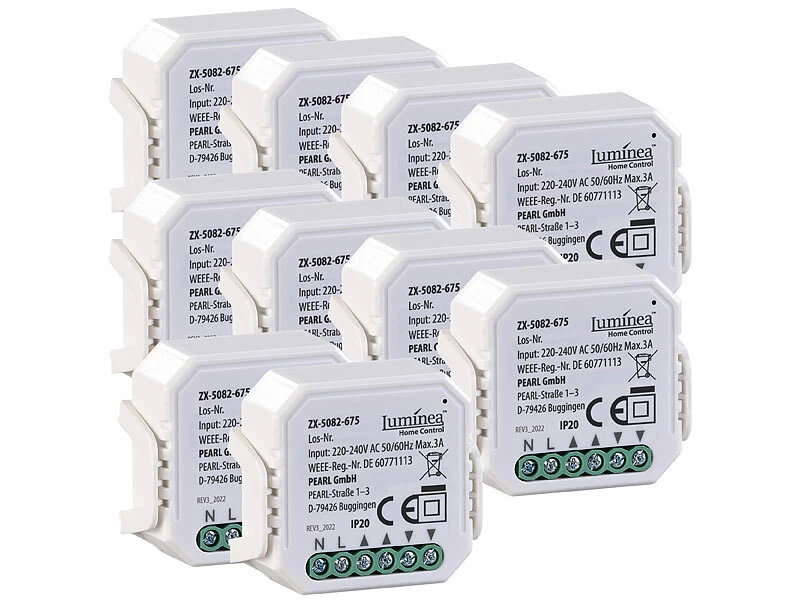 Luminea Home Control Rolladensteuerung:10er-Set WLAN-Unterputzmodule Für Smarte Rollladen, App & Sprachbefehl – Bild 2