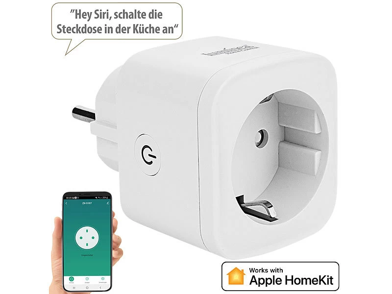 Luminea Home Control Funksteckdosen:WLAN-Steckdose, Apple-HomeKit-zertifiziert, Mit App & Sprachsteuerung – Bild 2