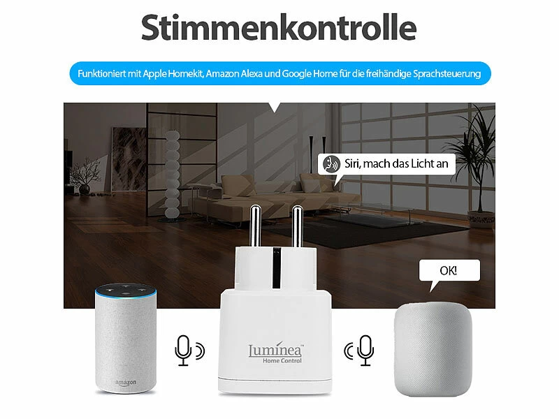 Luminea Home Control Funksteckdosen:WLAN-Steckdose, Apple-HomeKit-zertifiziert, Mit App & Sprachsteuerung – Bild 9
