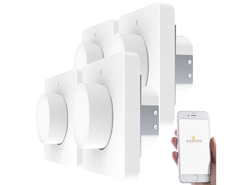 Luminea Home Control Alexa Dimmer-Schalter:4er WLAN-Lichtschalter & Dimmer Mit Dreh-/Drück-Funktion Und App – Bild 3