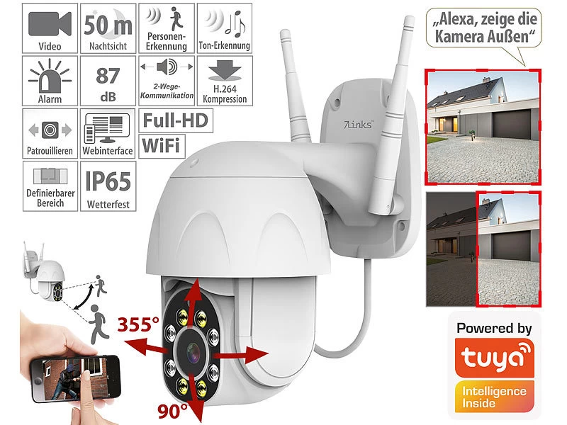 7links WLAN-IP-Kamera Mit Full HD, PT, Nachtsicht, Versandrückläufer – Bild 2