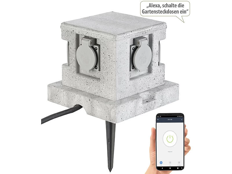 Royal Gardineer Steckdosenstein:4-fach-WLAN-Garten-Steckdose, App, Sprachbefehl, 16 A, 3.680 W, IP44 – Bild 2