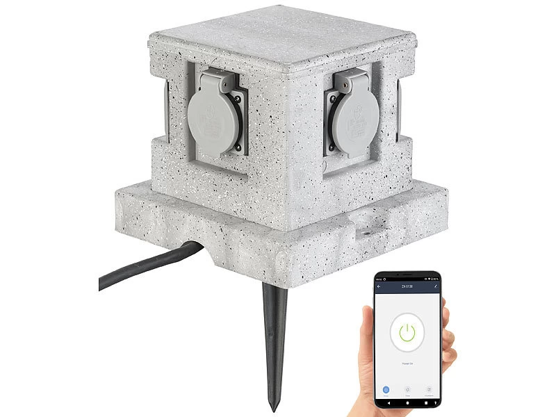 Royal Gardineer Steckdosenstein:4-fach-WLAN-Garten-Steckdose, App, Sprachbefehl, 16 A, 3.680 W, IP44 – Bild 3