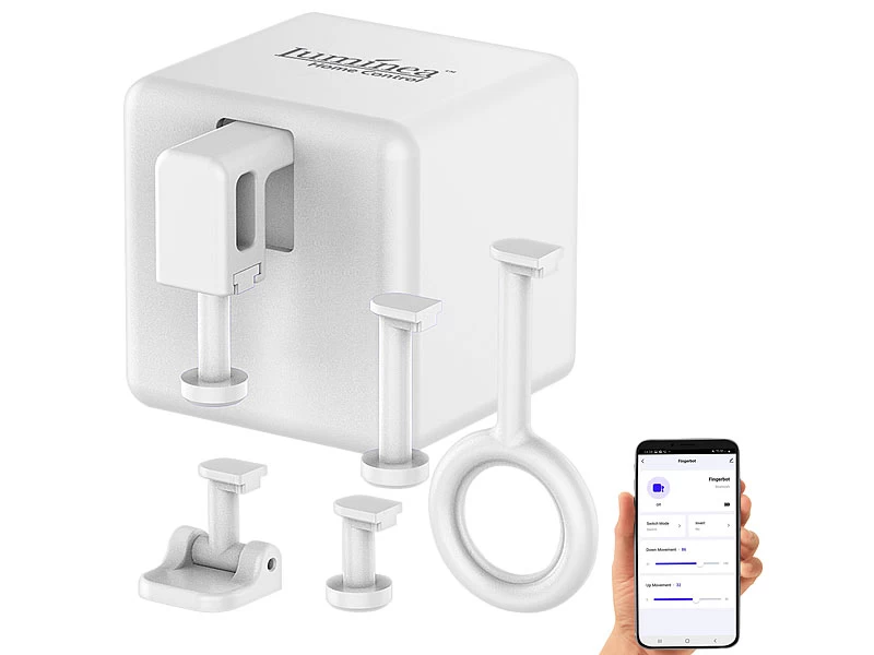 Luminea Home Control Fingerbot:Smarter Schalter-Aufsatz Für Kippschalter & Taster, App, Bluetooth – Bild 2
