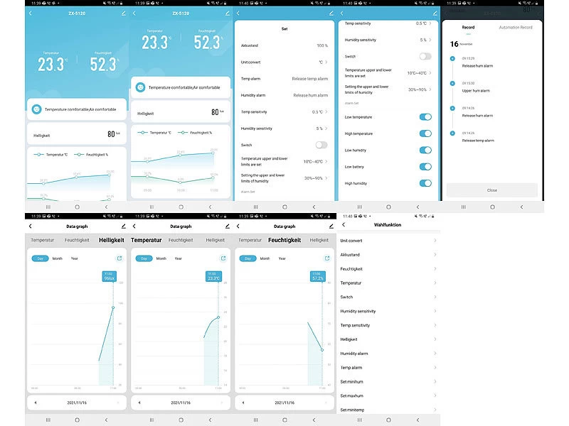 Luminea Home Control WLAN Temperatursensor:3in1-WLAN-Sensor Für Temperatur, Luftfeuchtigkeit Und Helligkeit, App – Bild 2