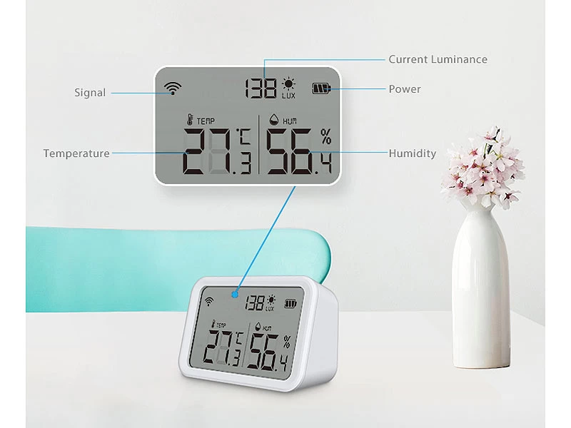 Luminea Home Control WLAN Temperatursensor:3in1-WLAN-Sensor Für Temperatur, Luftfeuchtigkeit Und Helligkeit, App – Bild 5