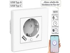 Luminea Home Control Unterputz Steckdose:2in1-WLAN-Unterputzsteckdose Mit USB-C- Und USB-A-Netzteil, 2 A, App
