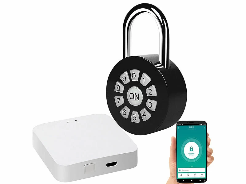 Xcase WLAN Schloss:Metall-VorhĂ€ngeschloss Mit WLAN-Gateway, App, Bluetooth, IP65 â Bild 3
