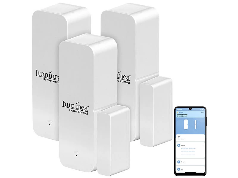 Luminea Home Control Alarmanlagen:3er-Set ZigBee-Tür- & Fensteralarm, Für Alexa, GA Und Siri, App – Bild 3