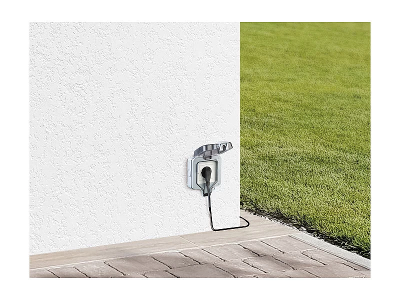 Luminea Home Control Outdoor Steckdose:Outdoor-WLAN-Aufputzsteckdose, Sprachsteuerung, Verbrauchsmesser, App – Bild 4