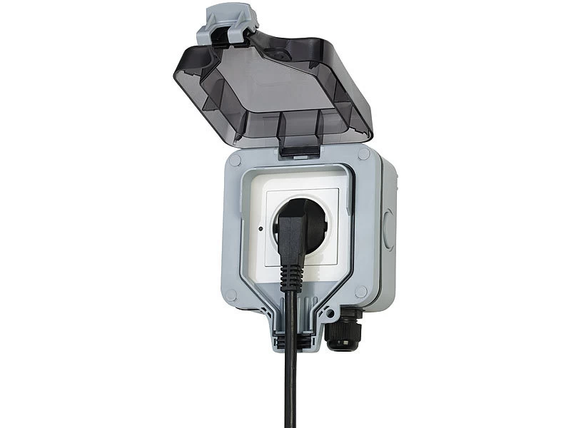 Luminea Home Control Outdoor Steckdose:Outdoor-WLAN-Aufputzsteckdose, Sprachsteuerung, Verbrauchsmesser, App – Bild 6