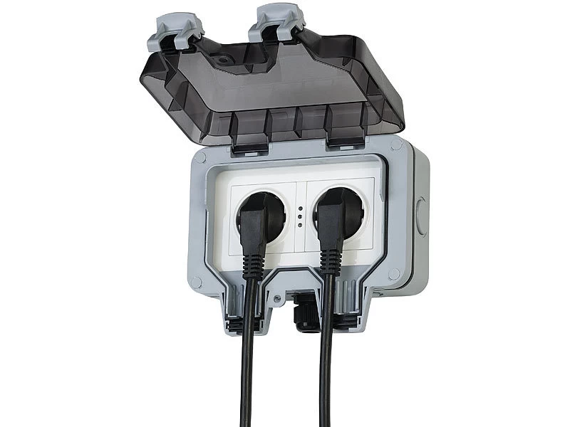 Luminea Home Control WLAN Steckdose:Outdoor-WLAN-Aufputz-Doppelsteckdose, Sprachbefehl, Strommessung, App – Bild 6