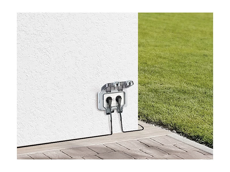 Luminea Home Control WLAN Steckdose:Outdoor-WLAN-Aufputz-Doppelsteckdose, Sprachbefehl, Strommessung, App – Bild 4