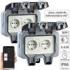 Luminea Home Control Außensteckdose WLAN:2er-Set Outdoor-WLAN-Doppelsteckdosen, Sprachbefehl, Strommessung, App