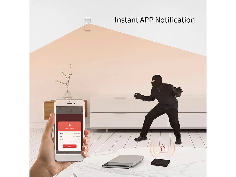 VisorTech Drahtlose Alarmanlage:9-teiliges Funk-Alarmanlagen-Set Mit 7 Sensoren, SOS-Taster, WLAN, App – Bild 12