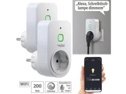 Luminea Home Control Dimmschalter-Steckdosen:2er Smarte WLAN-Dimmer-Steckdose Mit Phasenabschnittsdimmer Bis 200 W