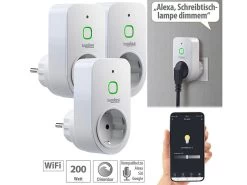 Luminea Home Control Dimmersteckdosen:3er Smarte WLAN-Dimmer-Steckdose Mit Phasenabschnittsdimmer Bis 200 W