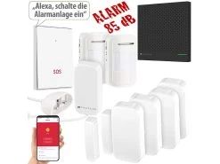 VisorTech Drahtlose Alarmanlage:9-teiliges Funk-Alarmanlagen-Set Mit 7 Sensoren, SOS-Taster, WLAN, App