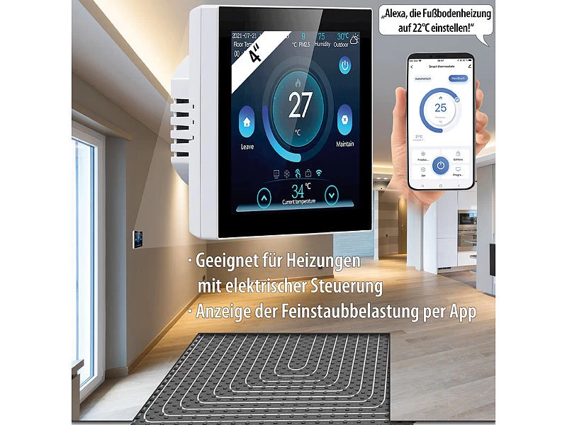 Revolt Thermostat Heizung WLAN:2er-Set WLAN-Thermostate Für Fußbodenheizungen, Touchdisplay – Bild 10