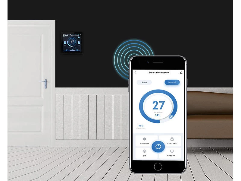 Revolt Funkthermostat:WLAN-Fußbodenheizung-Thermostat Mit Touchdisplay, Feinstaub-Anzeige – Bild 7