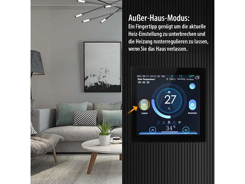 Revolt Funkthermostat:WLAN-Fußbodenheizung-Thermostat Mit Touchdisplay, Feinstaub-Anzeige – Bild 8