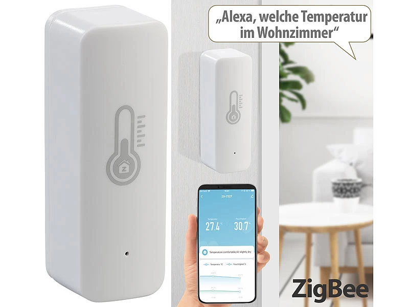 Luminea Home Control Temperatur Datenlogger:4er-Set ZigBee-Temperatur- & Luftfeuchtigkeits-Sensoren Mit App – Bild 10