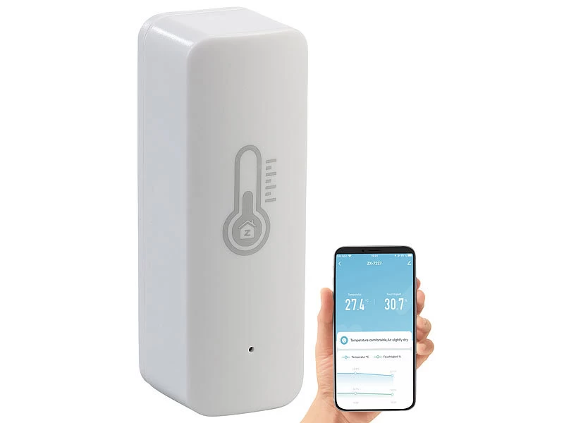 Luminea Home Control Temperatur Datenlogger:4er-Set ZigBee-Temperatur- & Luftfeuchtigkeits-Sensoren Mit App – Bild 11