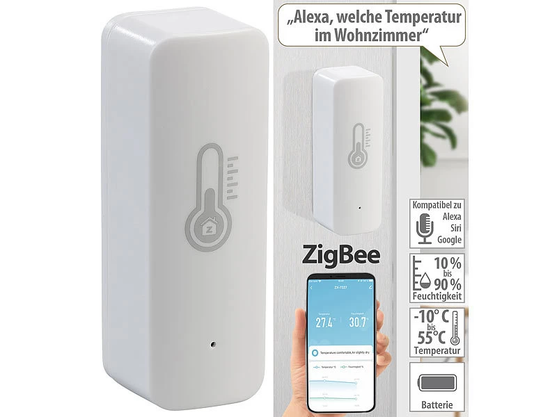 Luminea Home Control Temperatur Datenlogger:4er-Set ZigBee-Temperatur- & Luftfeuchtigkeits-Sensoren Mit App – Bild 9