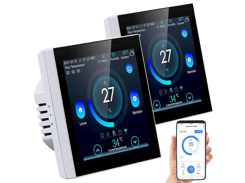 Revolt Thermostat Heizung WLAN:2er-Set WLAN-Thermostate Für Fußbodenheizungen, Touchdisplay – Bild 3