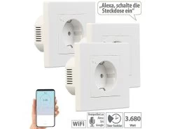Luminea Home Control Smart-Steckdose Alexa:3er-Set WLAN-Unterputz-Steckdosen Mit Verbrauch-Messung, App, 3.680 W