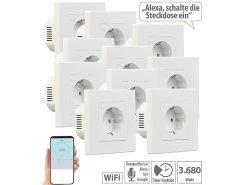 Luminea Home Control Alexa Smart Steckdose:10er-Set WLAN-Unterputz-Steckdosen Mit Verbrauch-Messung, App, 3.680 W